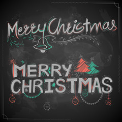 Merry Christmas chalk Lettering Design Set typography style greeting black board background