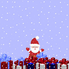 Santa Claus holding many Christmas gifts. Vector illustration