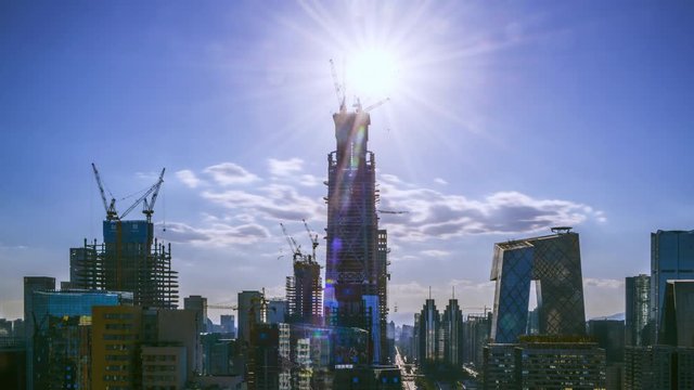 Timelapse.CBD Skyscrapers Skyline with Traffic,Beijing,China.