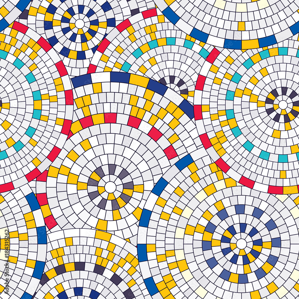 Poster abstract seamless pattern of geometric shapes. circular mosaic.