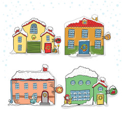Set of winter houses for Christmas