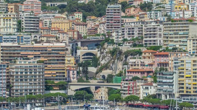 Monaco church Sainte Devote bridge principality mountain city state timelapse.