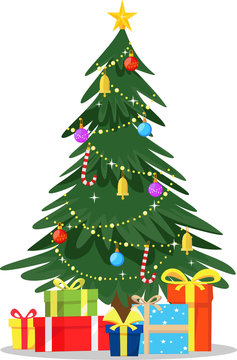 illustration of Decorated christmas tree with gift