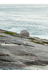 Red T- markings on the tourist route, island of Mageroya, Norway