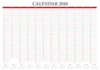 Year 2018 calendar vector design template