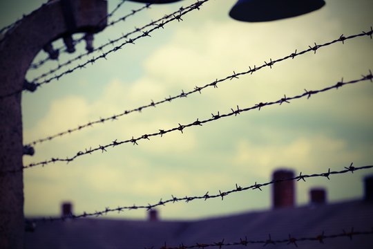 many barbed wire in the refugee camp with vintage effect