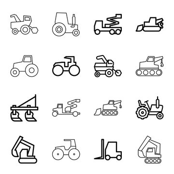 Set of 16 tractor outline icons