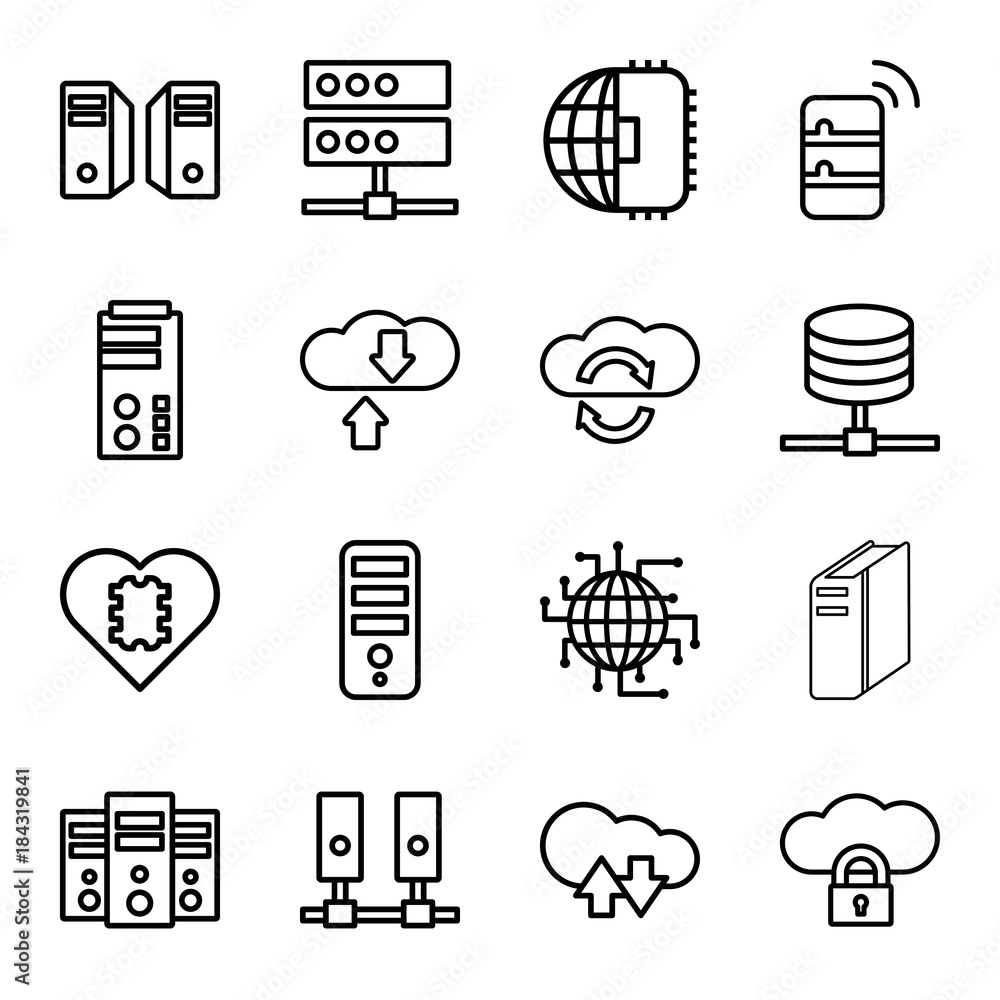 Poster set of 16 server outline icons