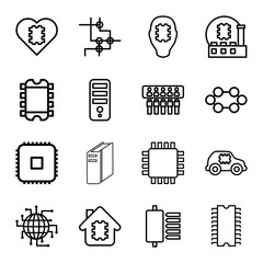 Set of 16 cpu outline icons