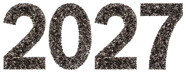 Numeral 2027 from black a natural charcoal, isolated on white background