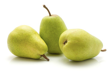 Three green pears isolated on white background.