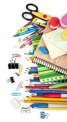 Assorted school supplies - isolated background
