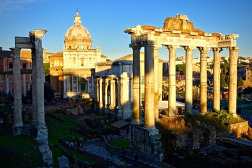 Naklejka premium View of the Roman Forum at sunrise or sunset