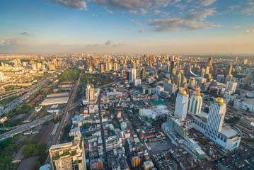 View of Bangkok from the top of the famous skyscraper during sunset