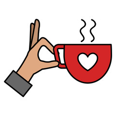 hand with coffee cup with heart