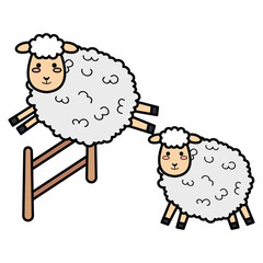 cute sheep jumping fence character icon
