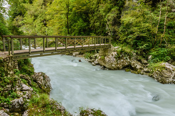 Fototapeta premium The Tolmin canyon (Tolminska korita) in the autumn after rain in Triglav national park, Slovenia