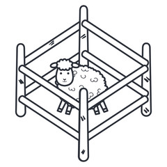 cute sheep in fence character icon