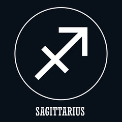 Fototapeta premium Vector. Zodiac sign Sagittarius on black background. Detailed stylish icon for cards. Modern style drawing. Glowing lines and points. Constellation with title. Simple geometric style