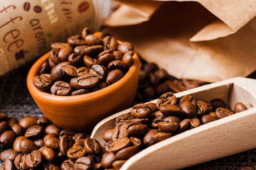 coffee beans.Roasted coffee beans goals.Packaging for coffee