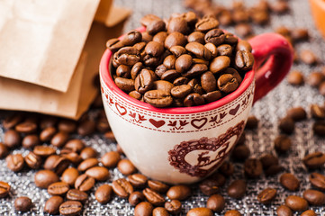coffee beans.Roasted coffee beans goals.Packaging for coffee