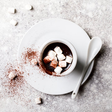 Hot chocolate with melted marshmallow  Background Warming Winter Drink Top View