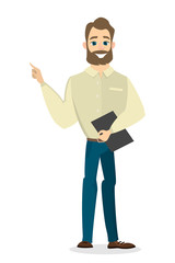 Isolated businessman gesturing.