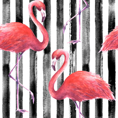 Seamless pink flamingos pattern