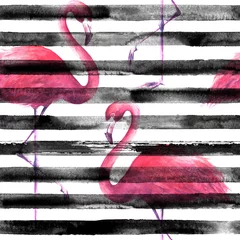 Printed roller blinds Flamingo Seamless pink flamingos pattern