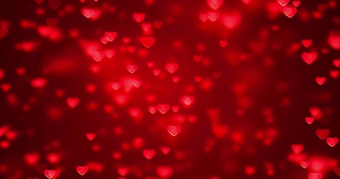 abstract christmas gradient red gradient background with bokeh glitter and red hearts shape flowing, valentine day love relationship holiday event festive concept, seamless loop