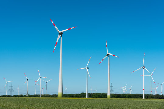 Modern wind power plants seen in Germany