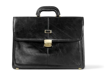 Black leather briefcase isolated on the white