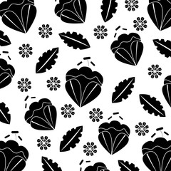 beauty flowers branch leaves decoration pattern vector illustration