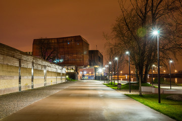 Naklejka na ściany i meble Vistula boulevards at night in Warsaw city, Poland