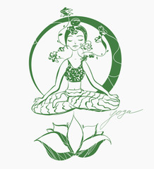 Lotus yoga pose. Hand drawn illustration for healthcare design.