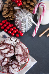 Chocolate biscuits with Christmas decorations