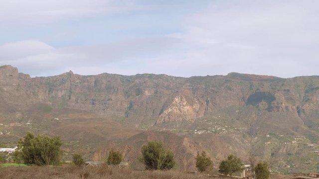 Mountains with cactus agava and canary pines. View from viewing point in centre of Gran Canaria