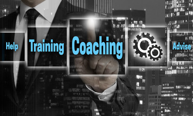Coaching window concept is shown by businessman