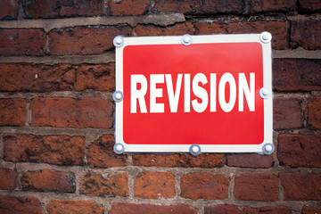 Hand writing text caption inspiration showing Revision concept meaning Repeat Repetition Education Material for Exam written on old announcement road sign with background and copy space