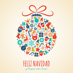 Feliz Navidad - Merry Christmas in Spanish. Christmas decoration. Vector.