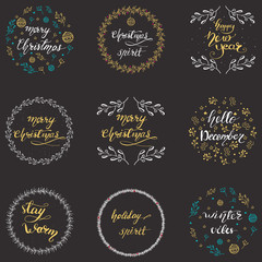 Set of Greeting phrases for Christmas. Vector illustration.