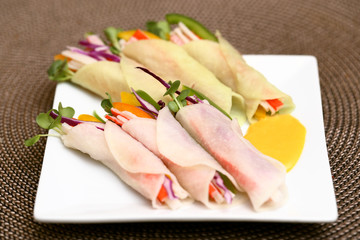 Korean pickled radish wrapped salad rolls