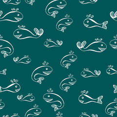 Seamless pattern with whales. Vector illustration.