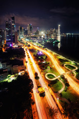 Fototapeta na wymiar Panama City Promenade at Night Skyline