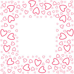 frame of hearts on a white background prints, greeting cards, invitations for holiday, birthday, wedding, Valentine's day, party.