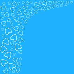 frame of hearts on a blue background prints, greeting cards, invitations for holiday, birthday, wedding, Valentine's day, party.