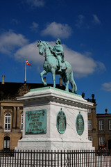 Statue of Frederick V by Jacques Franancis Joseph Saly at the centre of the Amalienborg Palace Square in Copenhagen, Denmark