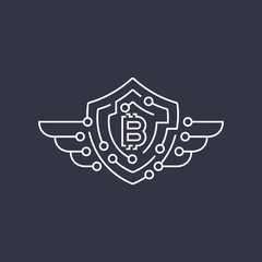 Bitcoin logo. The concept of protection. Editable stroke