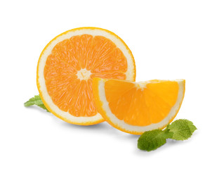 Fresh cut orange on white background