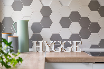 Wooden countertop and honeycomb tiles